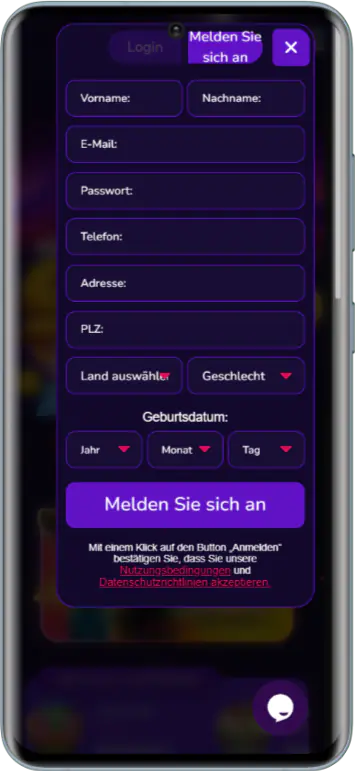 Registrierungsformular für ein mobiles Konto bei Goat Spins Casino